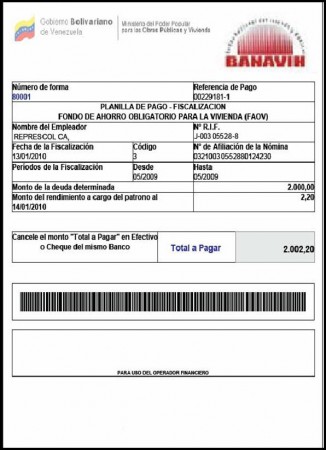 INSCRIPCION LEY POLITICA HABITACIONAL (FAOV) - 200Bs
